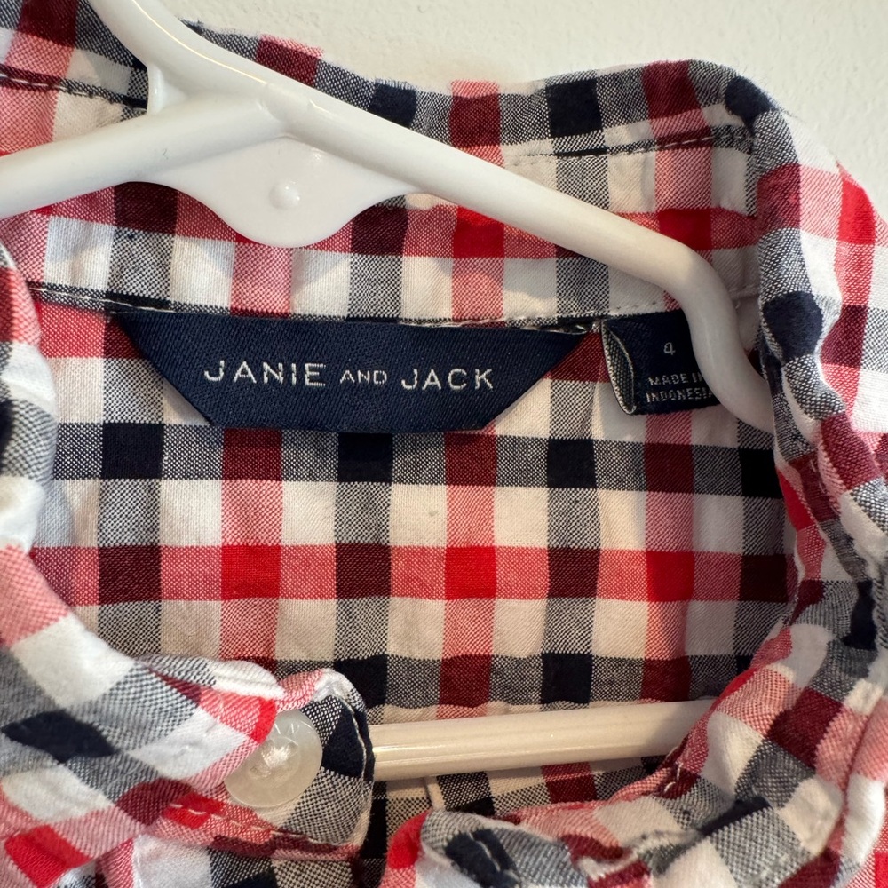 Janie and Jack Red, Blue, and White Checkered Kids Shirt - Picture 3 of 3